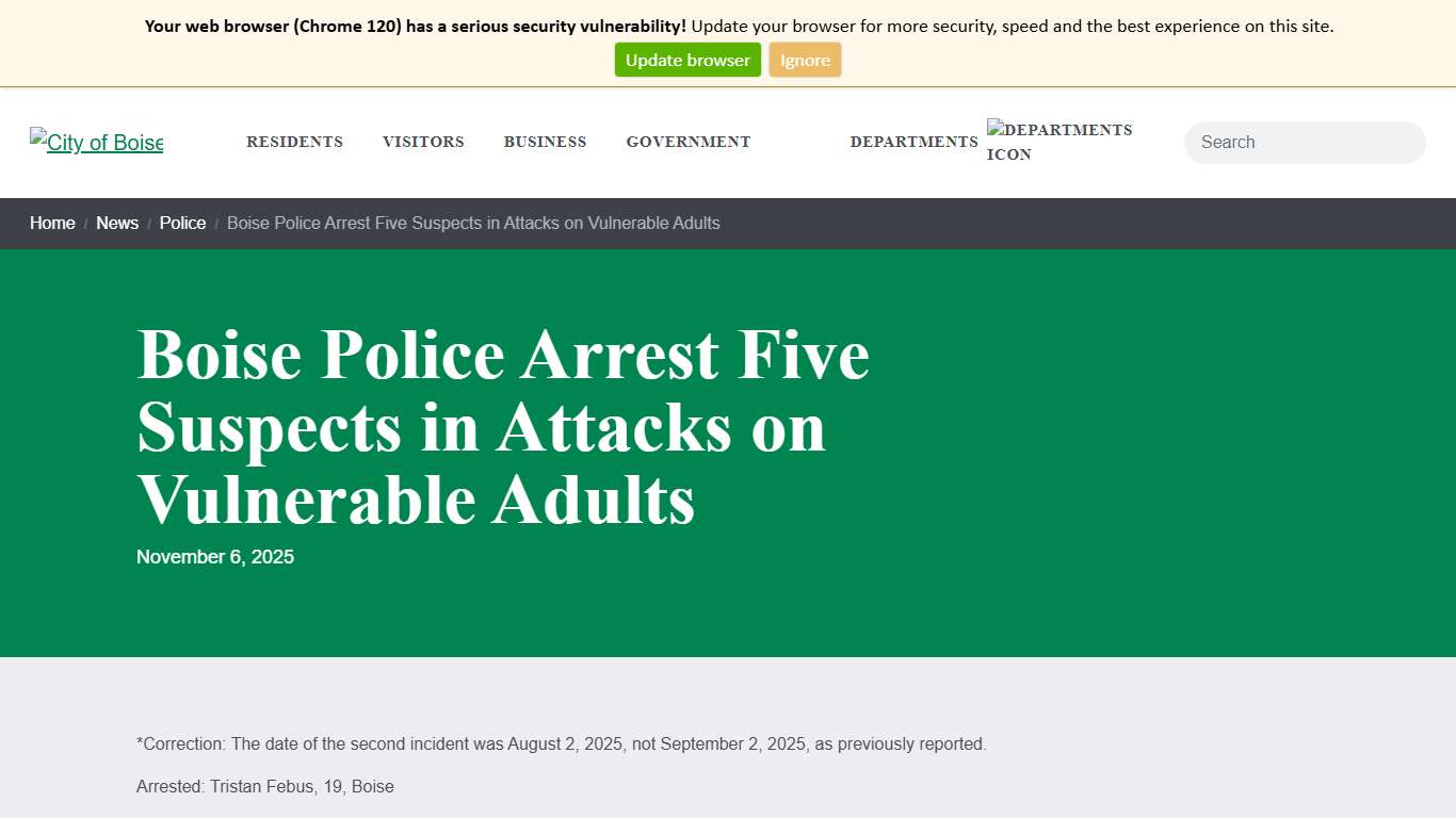 Boise Police Arrest Five Suspects in Attacks on Vulnerable Adults | News | City of Boise