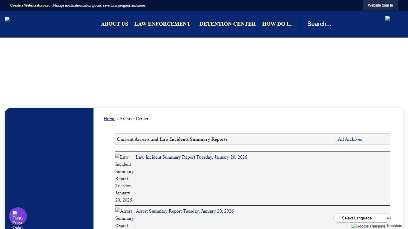 Archive Center • Current Arrests and Law Incidents Summary R
