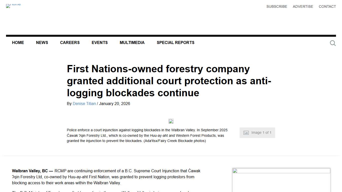 First Nations-owned forestry company granted additional court protection as anti-logging blockades continue | Ha-Shilth-Sa Newspaper
