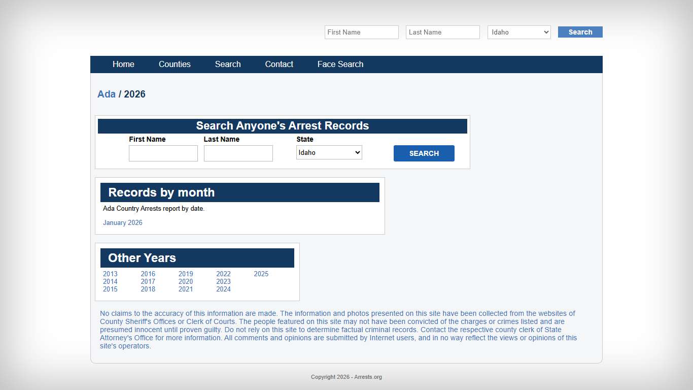 Ada County Arrest for 2026